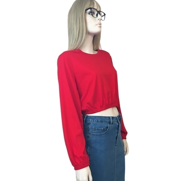Streetwear SOCIETY Long Sleeve Crop Top Blouse Shirt Cotton Blend Oversized NWOT - Picture 5 of 12
